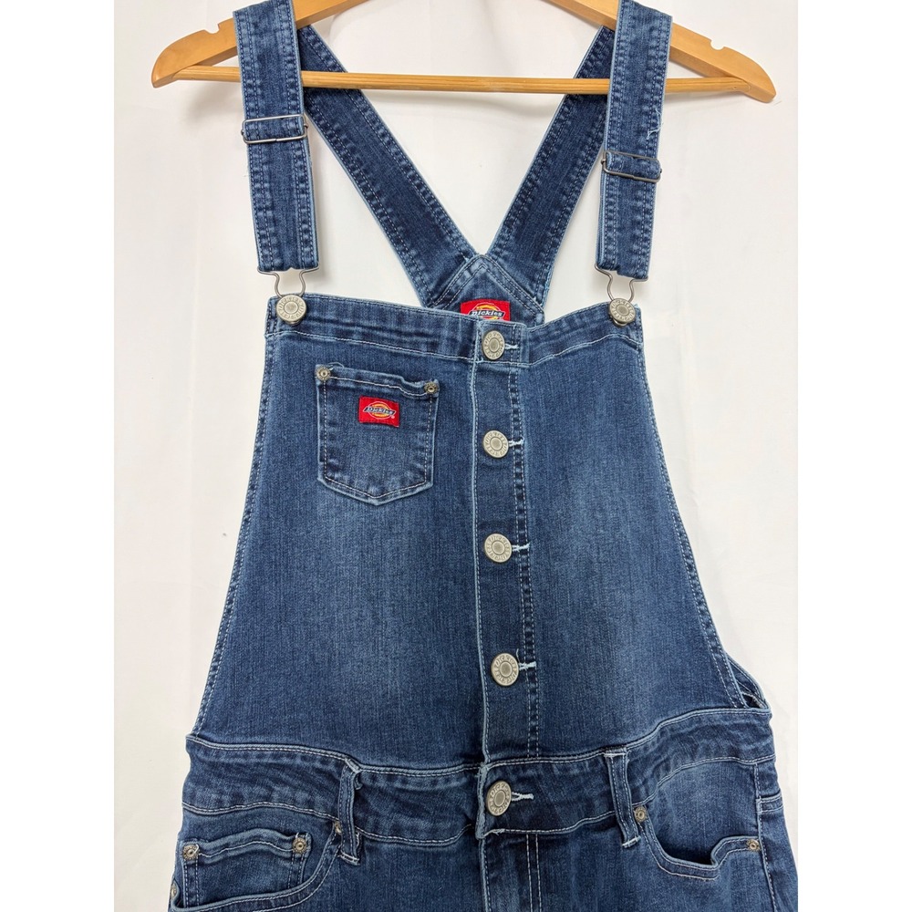Dickies Womens Denim Bib Overalls Blue Button Front Straight Leg XL Western Barn